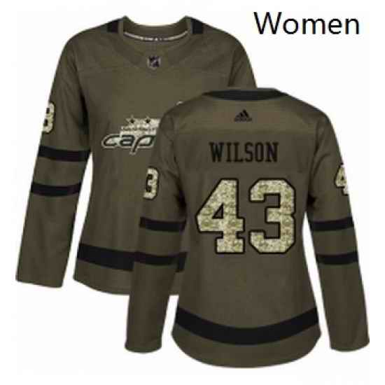 Womens Adidas Washington Capitals 43 Tom Wilson Authentic Green Salute to Service NHL Jersey